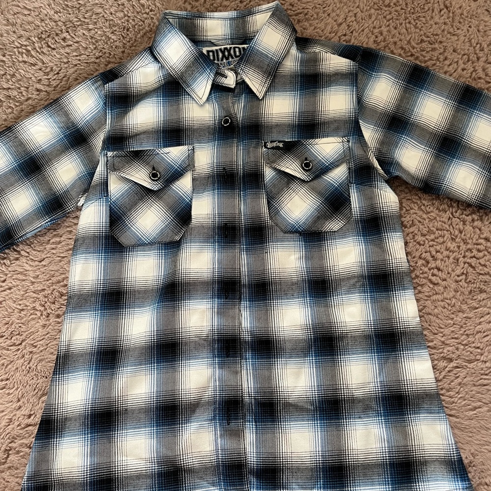 DIXXON Blue and Black Plaid Button Down Flannel